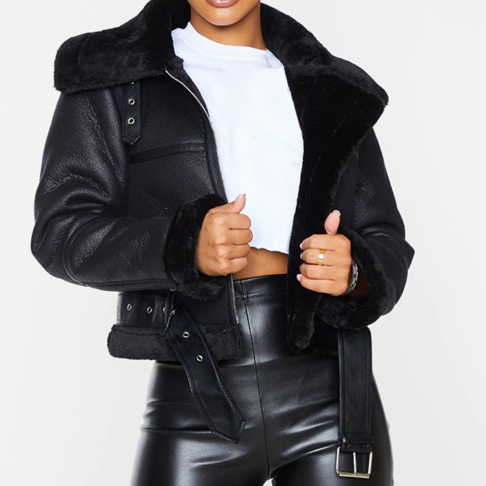 Pretty Little Thing  Faux Leather Aviator Jacket